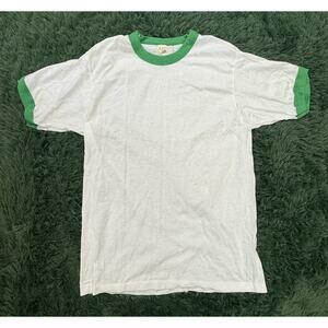 Vintage Screen Stars 50/50 Ringer T-Shirt Men's Large White Green Made in USA